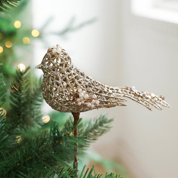 Darzheoy Powdered Bird Clip Ornaments Openwork Branch Design for Christmas Tree Hanging Decoration Festive Home Decor