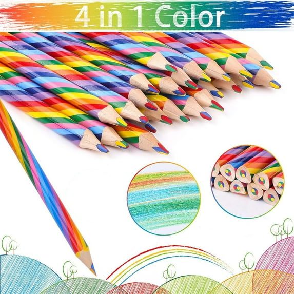Darzheoy Rainbow Pencils, 4 in 1 Rainbow Colored Pencil, Multi Colored Fun Pencils, Art Supplies for Drawing, Coloring, Sketching, Party Favors