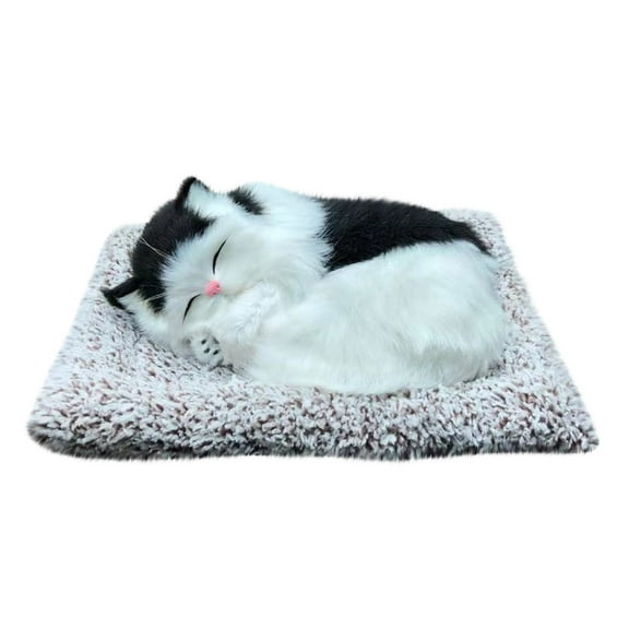 Elainilye Realistic Sleeping Cat Doll Toy, Mini Kitten in Pet Pad with Meows Sounds, Simulation Plush Animals Toy Decor for Office Desk, Gift for Kids Boys Girls - C