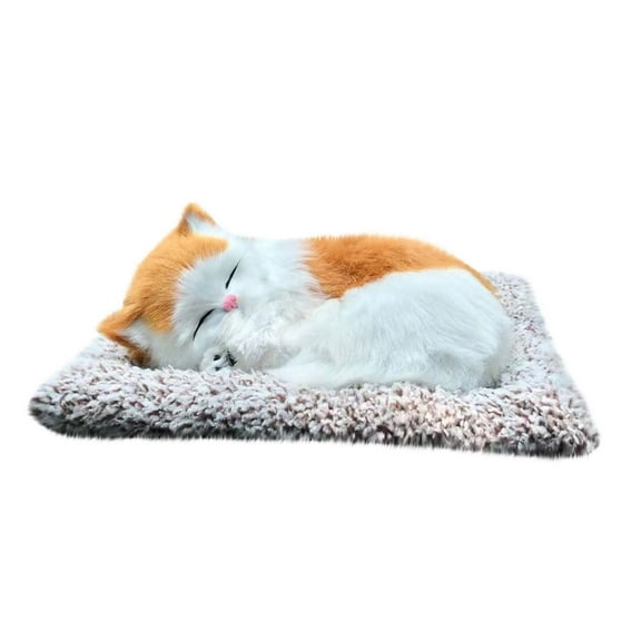 Elainilye Realistic Sleeping Cat Doll Toy, Mini Kitten in Pet Pad with Meows Sounds, Simulation Plush Animals Toy Decor for Office Desk, Gift for Kids Boys Girls - G