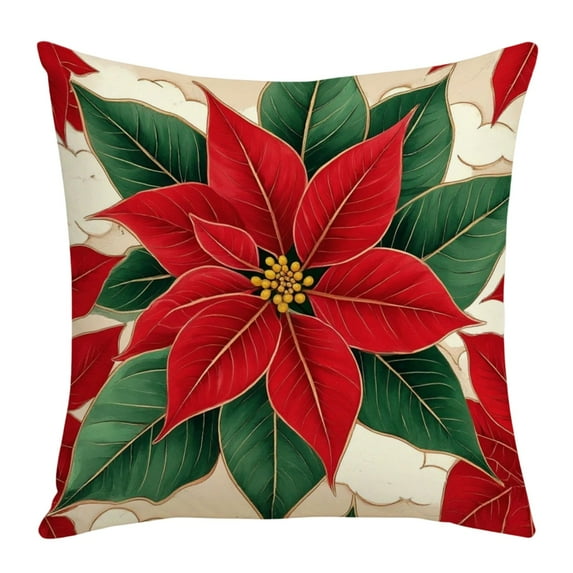 Darzheoy Red Christmas Pillow Cover 18x18 Inches, Holiday Decoration for Sofa Bed Couch, Embroidered Look Design, Set of Pillowcases for Home Decor, Festive Accent Pillow