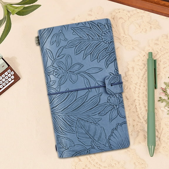 Darzheoy Refillable Writing Journal Notebook, Travelers Notebook with Leather Cover and Strap 7x4.1in, Handmade Leather Traveler's Journal, Planner, Notebook, Blue