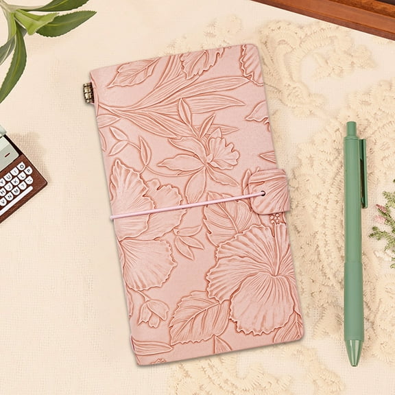 Darzheoy Refillable Writing Journal Notebook, Travelers Notebook with Leather Cover and Strap 7x4.1in, Handmade Leather Traveler's Journal, Planner, Notebook, Pink