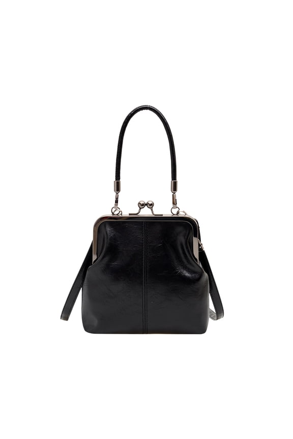 Retro Handbag for Women - Leather Shoulder Bag Evening Clutch Crossbody Purse with Kiss Lock