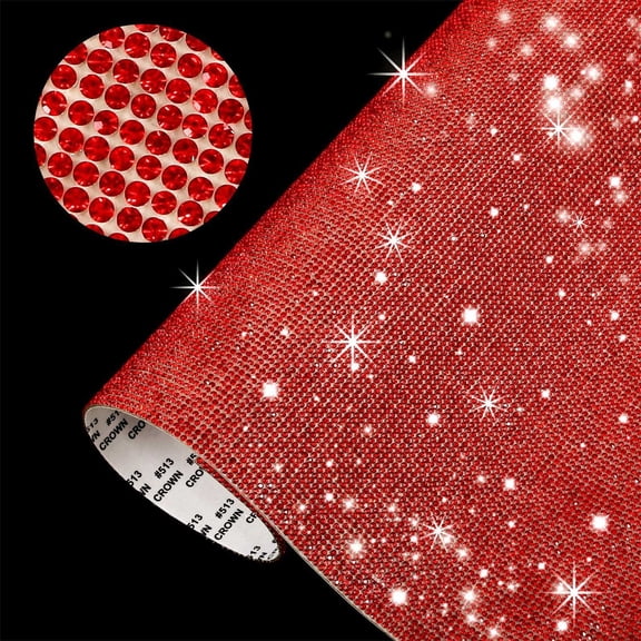 Elainilye Rhinestones Stickers, 4.72"X7.87" Self-Adhesive Crystal Rhinestone Ribbon Resin Ribbon Glitter Rhinestone Sticker Roll DIY - Red