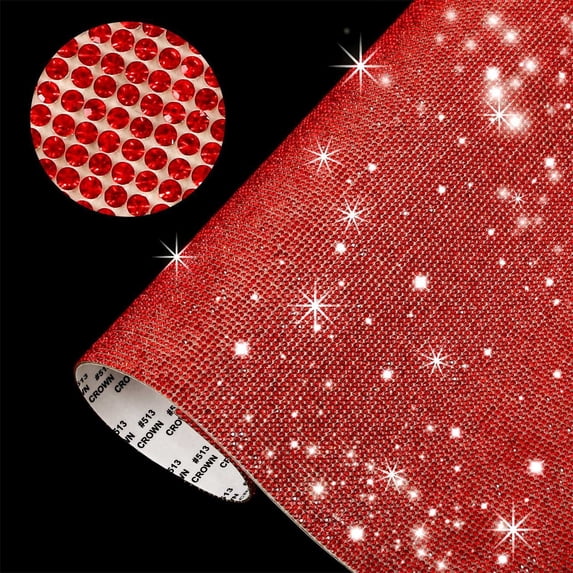 Elainilye Rhinestones Stickers, 4.72"X7.87" Self-Adhesive Crystal Rhinestone Ribbon Resin Ribbon Glitter Rhinestone Sticker Roll DIY - Red