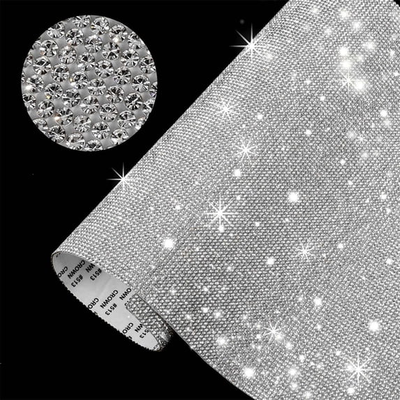 Darzheoy Rhinestones Stickers, 4.72"X7.87" Self-Adhesive Crystal Rhinestone Ribbon Resin Diamond Ribbon Glitter Rhinestone Sticker Roll DIY - Silver White