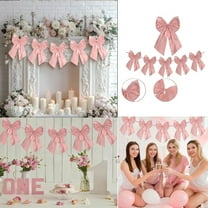 Darzheoy Ribbon Bow Party Decorations, Pink 5 Bow Set with Hanging String for Birthday and Holiday Events, Easy to Drape for Tree and Wall Decor, Reusable for Family Celebrations