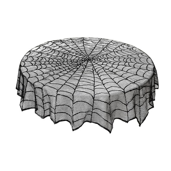 Darzheoy Round Halloween Tablecloth, 50 Inch Spider Webs Tablecloths Black Tablecloth Lace Fabric Table Cloths for Parties Gothic Halloween Home Decorations