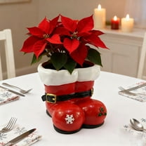 Darzheoy Santa Boots Planter, Resin Christmas Flower Pot with Snowflake Design, Red White Indoor Holiday Decor