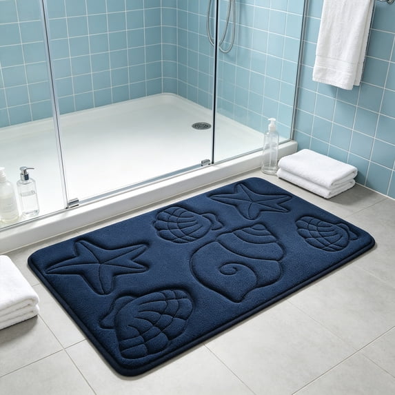 Darzheoy Seashell Bath Mat, Embossed Soft Absorbent Bathroom Rug, Water Absorbing Door Mat, Quick Dry Bathroom Mat for Shower, Sink, Bedroom, Entryway, Laundry Room