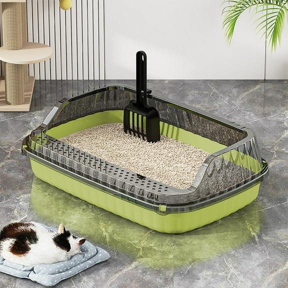 Darzheoy Semi-Enclosed Cat Litter Box with Splash-Proof Design and Shovel for Indoor Cats Small Size