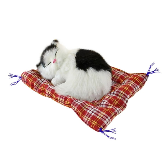 Elainilye Simulation Cat Plush Toy, Cute Sleeping Cat Stuffed Animal with Sound Cushion Cat Room Car Decoration Birthday for Kids Toddlers Baby - E