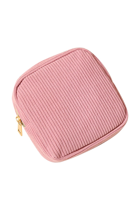 Small Makeup Bag for Purse – Mini Travel Cosmetic Pouch with Metal Zipper, Corduroy Mini Makeup Bag for Cosmetics, Jewelry, Cables – Cute and Vintage Design
