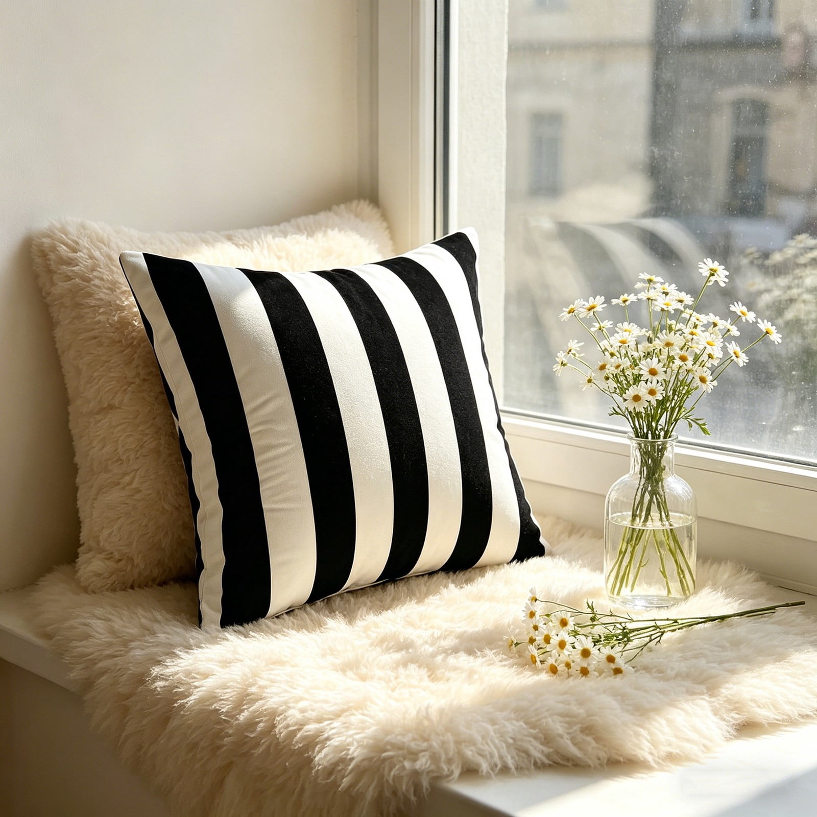 Darzheoy Soft Throw Pillow, Black White Modern Cushion for Sofa Couch