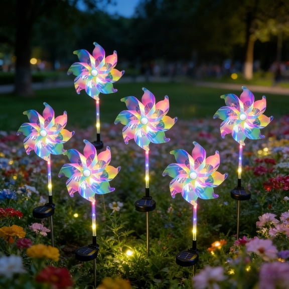 Darzheoy Solar Colorful Windmill Light, Ground-Insert Outdoor Rotating Dynamic Wind Spinner Decorative Light, Garden Courtyard Pathway Lawn Ornament for Backyard, Patio, Yard, Landscape, Walkway