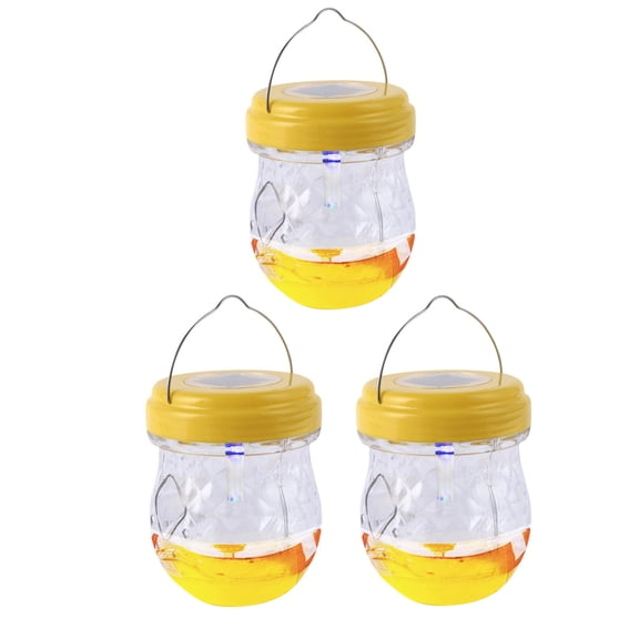 Darzheoy Solar Wasp Trap 3pc Set, Outdoor Hanging Insect Catcher with LED Light, Reusable Fly and Hornet Trap for Garden, PP+AS Plastic, 3pc