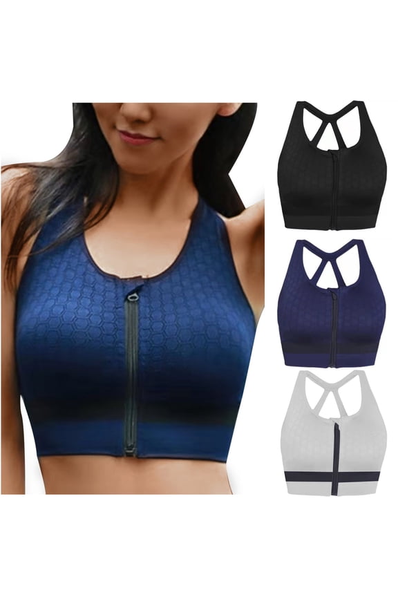 Sports Bras for Women Sports Bra Fitness Running Shockproof Yoga Tank Front Zipper No Steel Ring Comfort Sports Bra Gathering Shockproof Measures M