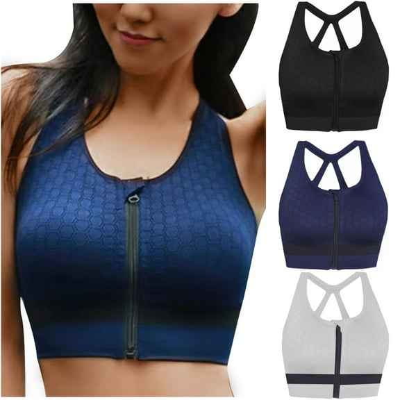 Darzheoy Sports Bras for Women Sports Bra Fitness Running Shockproof Yoga Tank Front Zipper No Steel Ring Comfort Sports Bra Gathering Shockproof Measures S