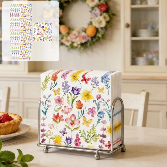 Darzheoy Spring Tulips Disposable Party Tableware Set, 20 Pcs Paper Napkins, Floral Theme Birthday Baby Shower Wedding Dinner Supplies