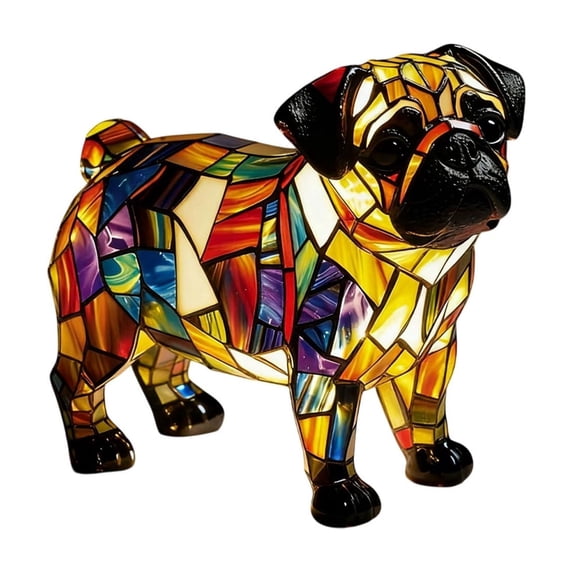 Darzheoy Stained Glass Dog Lamp, Dog Series Art Night Light, Stained Resin Tabletop Night Light, Pet Dog Themed LED Table Light, Fun Gift for Dogs Lovers