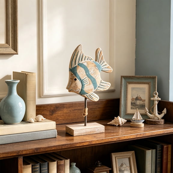 Darzheoy Starfish Shell Ornament, Nautical Beach Style Tabletop Base Decor, Coastal Home Display Room Accent, Home Decor for Shelf Table Cabinet Mantel