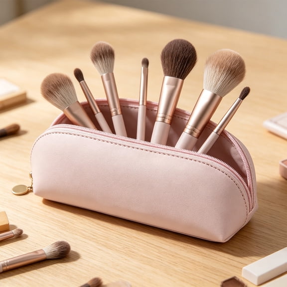 Darzheoy Storage Bag, Compact Cosmetic Brush Storage Bag, Soft Portable Leather Waterproof Travel Organizer, Durable Multi-Purpose Makeup Brush Case for Vanity, Travel, Home, Desk