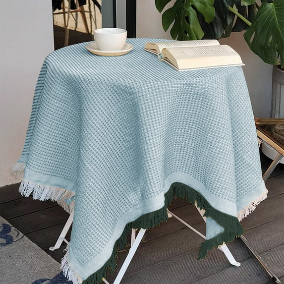 Darzheoy Tablecloth, Cotton Linen Table Cloths with Tassel, Boho Table Cover for Kitchen Dining Room Tabletop Decorations Farmhouse Coffee Picnics, 35x59 inch