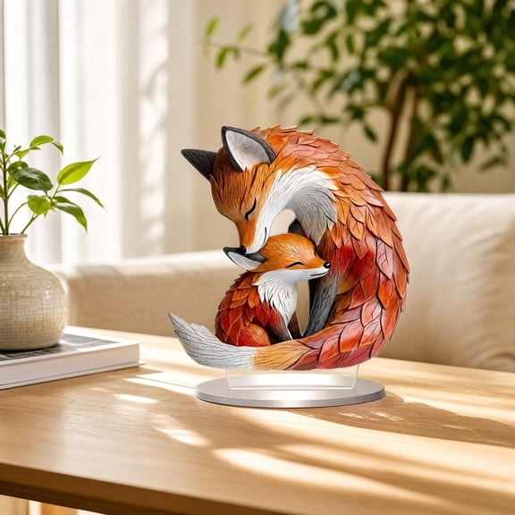 Darzheoy Tabletop Figurine, Acrylic Stand-Up Fox Family Desktop Decor, Modern Decorative Gift Ornament, Home Decor for Shelf Table Desk Office