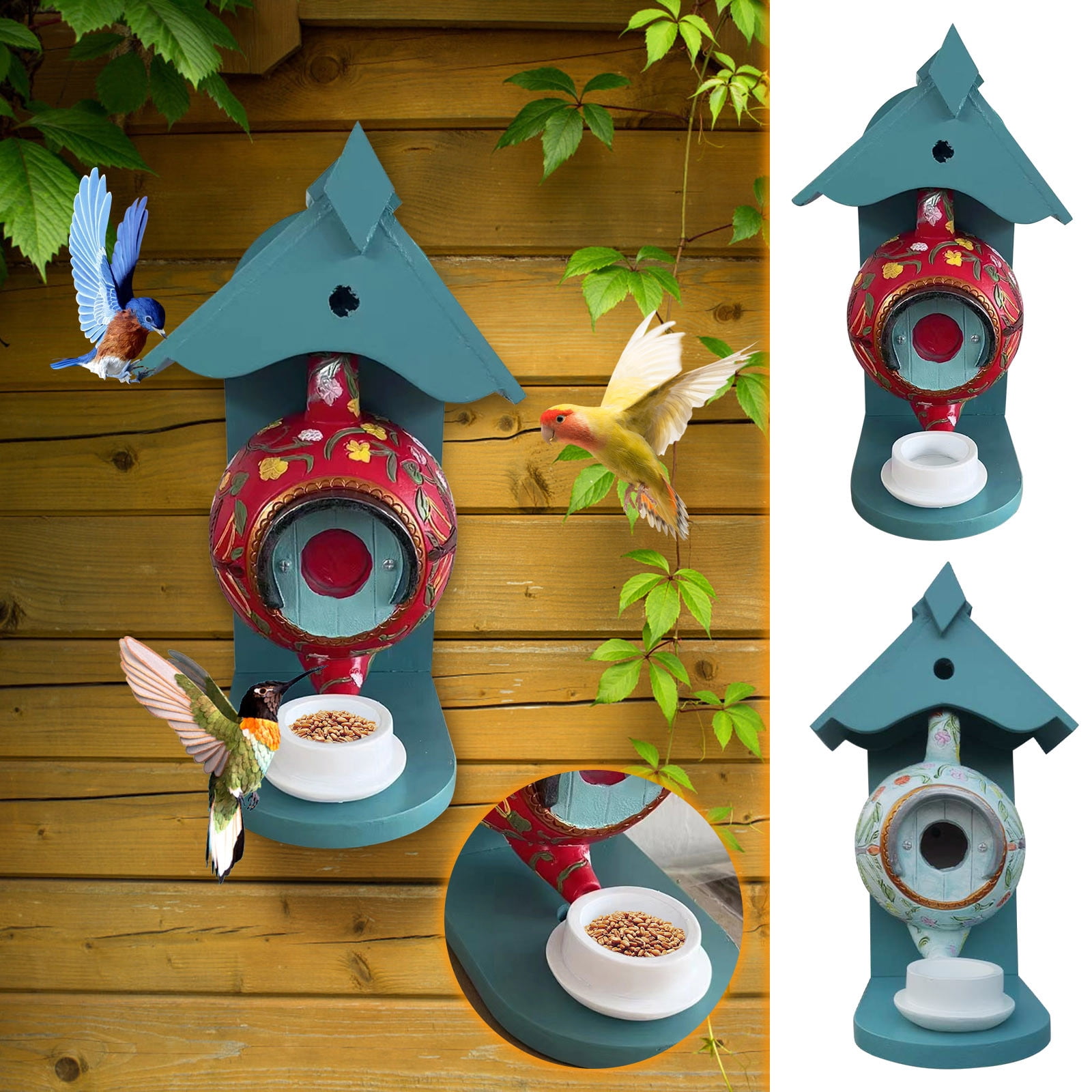 Darzheoy Teapot Bird House and Feeder, Outdoor Teapot Teacup Design