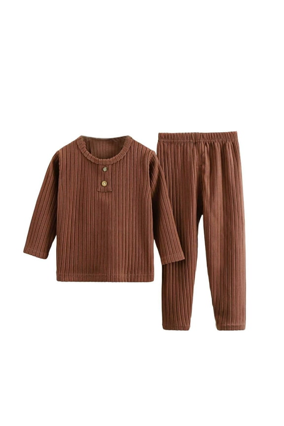 Toddler Baby Outfits Long Sleeve Casual Button Round Neck Tops And Pants Loungewear Fall Winter Solid Color Loose 2 Piece Sets ,Size 8 Months-7 Years