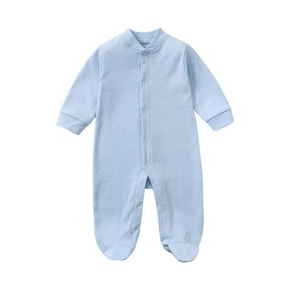 Darzheoy Toddler Baby Rompers Newborn Long Sleeve Casual Crawling Jumpsuits Solid Color Round Neck Breathable Loose Button Pajamas Clothes ,Size 0-9 Months