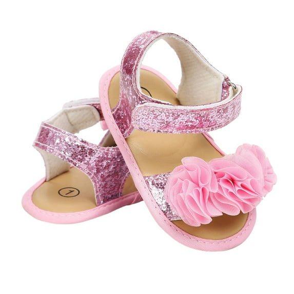 Darzheoy Toddler Baby Sandals Loose Sequins Delicate Floral Trim Skin Fabric Easy On Cute Casual Solid Color Fall Soft Sole Shoes For Girls