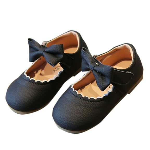 Darzheoy Toddler Baby Shoes Cute Non-Slip Fall Casual Soft Sole Easy On Versatile Solid Color Delicate Bow Trim Small Leather Shoes For Girls