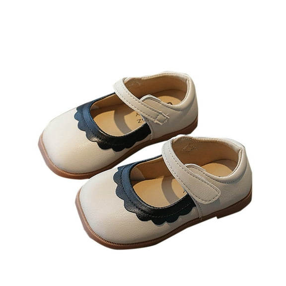 Darzheoy Toddler Baby Shoes For Girls Solid Color Skin Fabric Non-Slip Delicate Trim Versatile Loose Easy On Small Leather Shoes