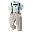thumbnail image 1 of Darzheoy Toddler Boys Outfits Comfortable Cute Solid Color Stripped T-Shirts And Overalls Suspender Summer Versatile Casual Short Sleeve 2 Piece Sets ,Size 6 Months-8 Years, 1 of 5