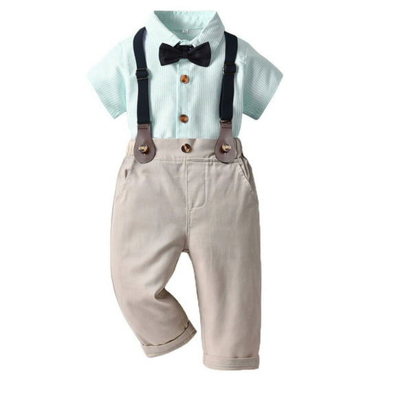 Darzheoy Toddler Boys Outfits Comfortable Cute Solid Color Stripped T-Shirts And Overalls Suspender Summer Versatile Casual Short Sleeve 2 Piece Sets ,Size 6 Months-8 Years
