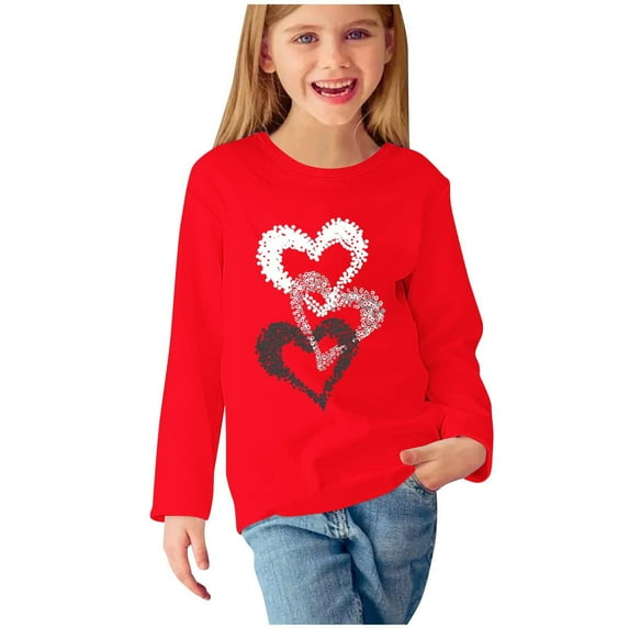 Darzheoy Toddler Fashion Print Top Tee Kids Girls Tunic Tops Crewneck Soft Solid Color Long Sleeve Comfortable Casual Pullover Sweatshirt 3-13 Y