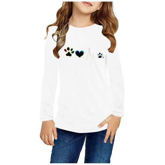 Darzheoy Toddler Fashion Print Top Tee Kids Girls Tunic Tops Crewneck Soft Solid Color Long Sleeve Comfortable Casual Pullover Sweatshirt 3-13 Y