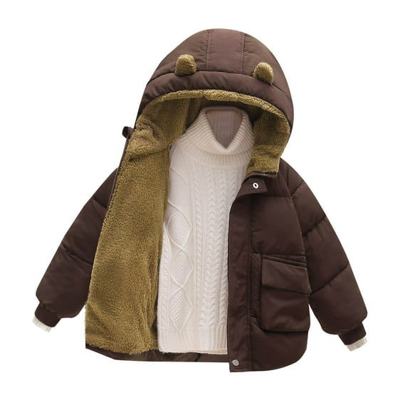 Darzheoy Toddler Kids Baby Boys Girls Winter Warm Solid Coats Bear Ears Hooded Padded Jacket Outwear For 12-18 Months