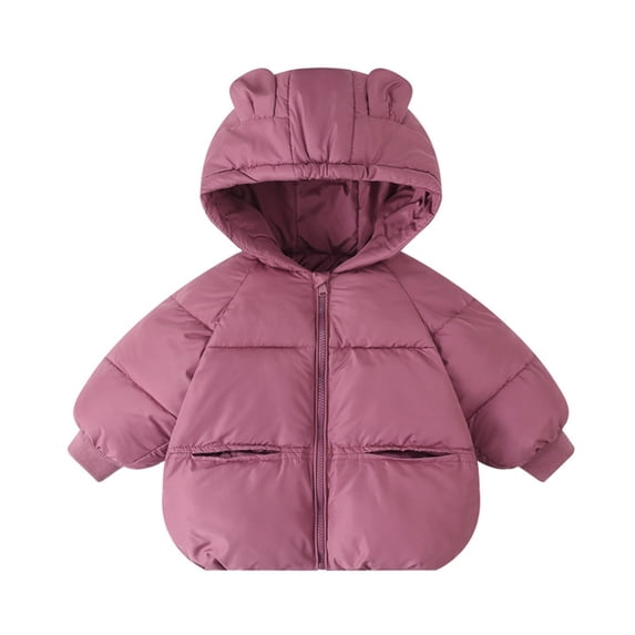 Darzheoy Toddler Kids Baby Boys Girls Winter Warm Solid Coats Bear Ears Hooded Padded Jacket Outwear For 12-18 Months