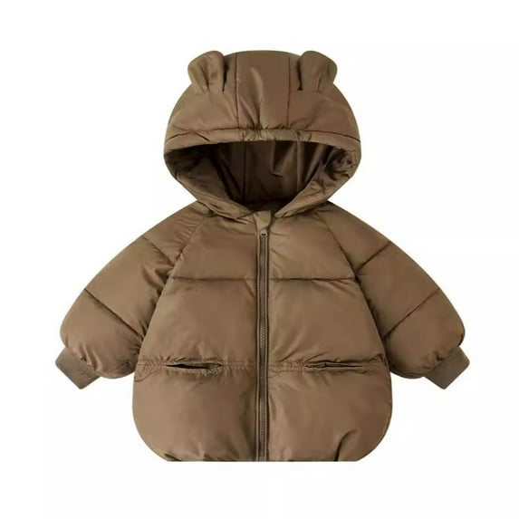 Darzheoy Toddler Kids Baby Boys Girls Winter Warm Solid Coats Bear Ears Hooded Padded Jacket Outwear For 12-18 Months