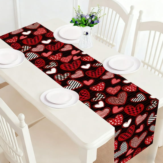 Darzheoy Valentine Table Runner Linen Kitchen Dining Table Decor 71x11.8 Inches Holiday Wedding Party Supplies for Indoor Outdoor Decoration