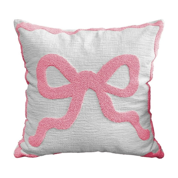 Darzheoy Valentine's Day Throw Pillow with Bow Design, Pink Sofa Cushion for Living Room, Girls Bedroom Decor and Gift Idea