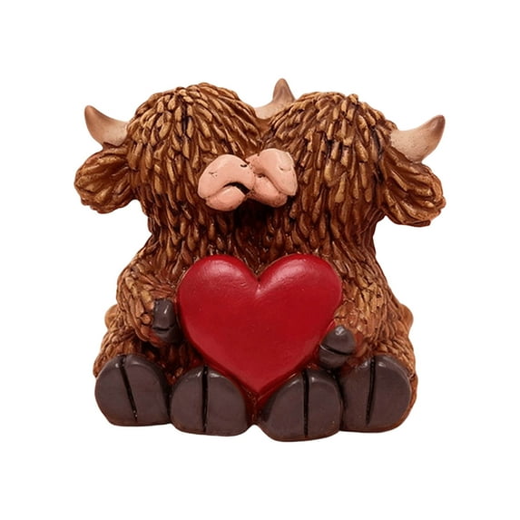 Darzheoy Valentine's Highlands Cow Figurine Resin Couple Statue with Heart Design for Home Decor Family Love Symbol Gift Idea Tabletop Display