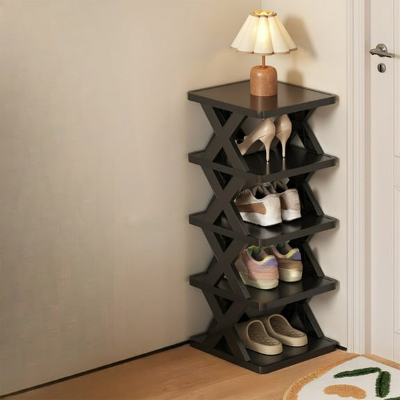 Darzheoy Vertical Shoe Rack - Tall Narrow Shoe Rack Organizer for Small Spaces, 5 Tier Shoen Shelf for Entryway, Closet, Corner, Doorway, Space Saving Shoe Storage