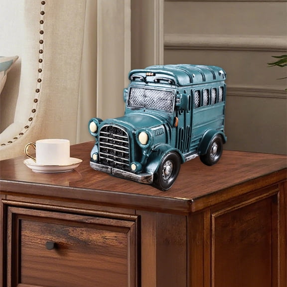 Darzheoy Vintage Car Coin Bank - Resin Desktop Money Box with Designed, Home Office Decorative Ornament, Funsctional Savings Deposit Box, Gift for Collectors & Adults, Blue