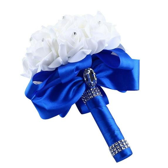 Darzheoy Wedding Bouquet, Crystal Pearl Silk Rose Bride Bridesmaid Wedding Holding Roses, 10" x 8" Artificial Fake Flowers for Wedding Parties and Churches