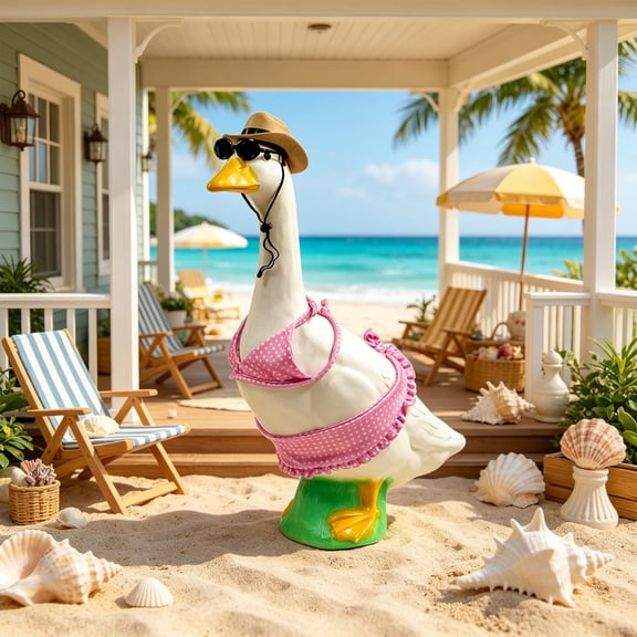Darzheoy White Polka Dot Bikini Goose Outfit, Funny Porch Statue Apparel Clothing, Summer Beach Theme Garden Decoration for Outdoor Goose Decor