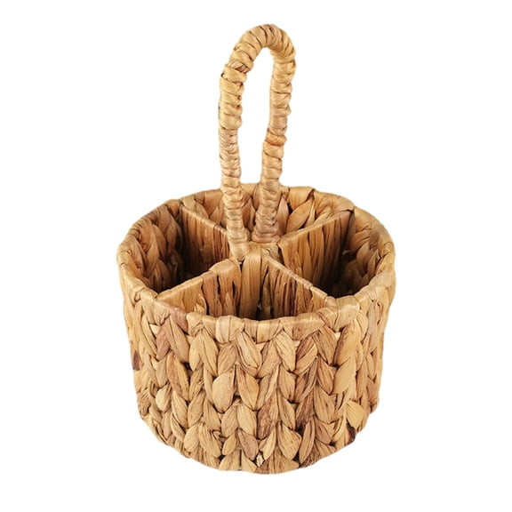 Darzheoy Wicker Flatware Organizer, Kitchen Utensil Holder for Countertop, Silverware Natural Woven Flatware Caddy with 4 Compartments, Cooking Utensil Organizer